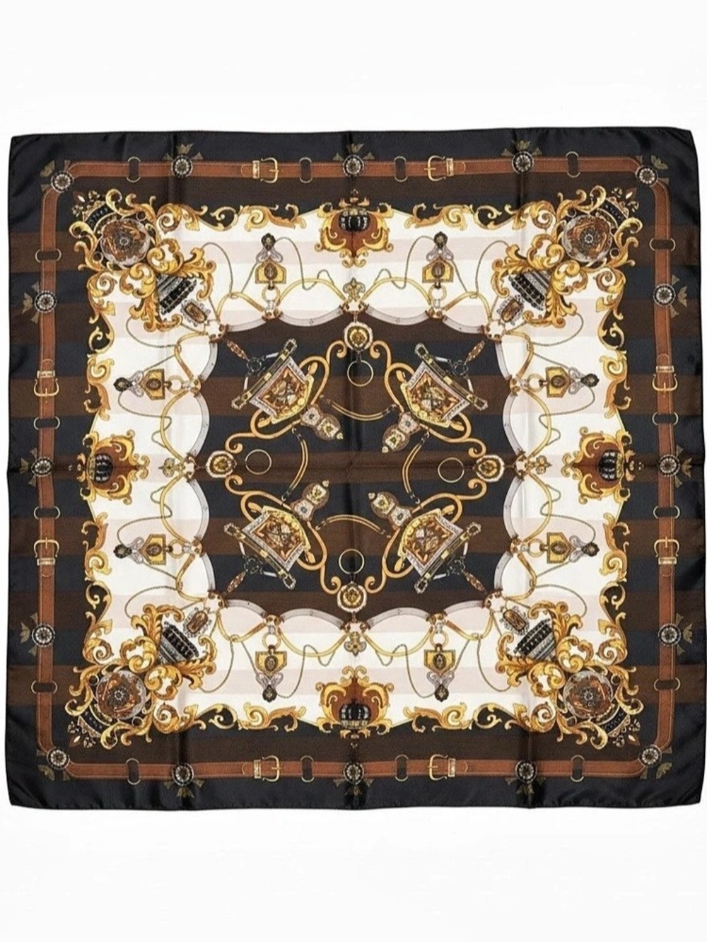VTN Equestrian Baroque Horse Riding Belt Print Square Scarf Foulard